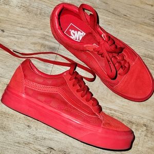 Old skool-checkered red Vans